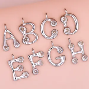 Wholesale Gold Plated Minimalist Zirconia Paved Silver Alphabet Initial Letter d m Charm Pendants For Jewelry making