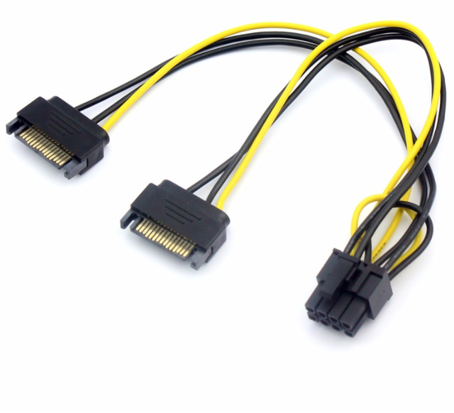 20CM Dual SATA Power Cable 15P to 8P Graphics Card 18AWG Wire Connector Cord Line 1 in 2 Male 15Pin to 8Pin SATA Cable PC