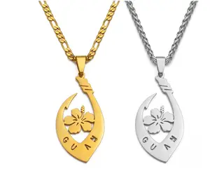 New Stock Arrival Minimalist Guam Hibiscus Flower Charm Necklace 18k Gold Plated Stainless Steel Jewelry Nickel Free Necklace