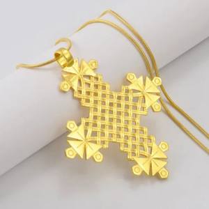 新しいデザインプレミアム18kゴールドエチオピア伝統的なユニークなクロスペンダントネックレスジュエリーステンレス鋼アフリカ文化ネックレス - Product Image 1