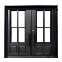 Porte d'entrée carrée en fer forgé LINCAI de style postmoderne |   Porte extérieure double à grille verticale 4 panneaux, forgée à la main, thermique, pour cour