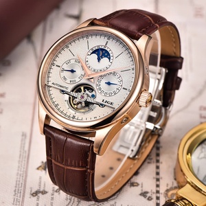 Reloj LIGE 6826 Clásico para Hombre, Reloj Mecánico Automático Retro, Reloj Tourbillon, Correa de Cuero Genuino, Resistente al Agua - Product Image 3