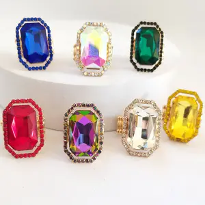 Large size expandable ring new eye color gemstone crystal glass jewelry women elastic ring