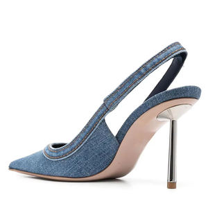 Prezzo all'ingrosso Logo personalizzato classico Sexy <span class=keywords><strong>scarpe</strong></span> a punta con tacco sottile in metallo tessuto <span class=keywords><strong>Denim</strong></span> tacchi blu per le donne - Product Image 3