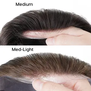 HS1V açık renk 0.06mm görünmez v-döngü insan saç sistemi doğal saç çizgisi süper ince cilt erkek peruk
