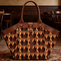 Übergroße braune Damen-Tragetasche mit großem Fassungsvermögen, PU-Ledergriff, geometrisches Muster, Umhängetasche, modische Reise- und Einkaufshandtasche