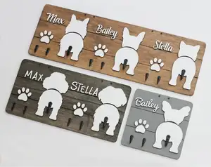 Suporte de trela para cachorro personalizado, suporte de madeira para montagem na parede, gancho, gancho, porta-chaves