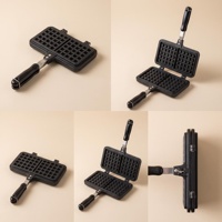 Pembuat Waffle Lipat Gantung untuk Kompor Gas, Aluminium Cor Anti Lengket Dua Sisi 33x21cm, untuk Dapur Rumah