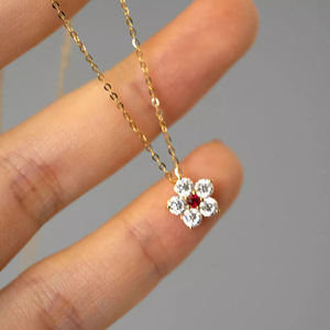 Bijoux exquis de haute qualité S925 argent or Vermail blanc rouge CZ fleur pendentif colliers pour femmes - Product Image 6
