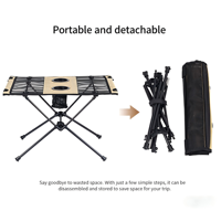 Table pliante portable moderne et personnalisable pour l'extérieur, en alliage d'aluminium de qualité aéronautique, avec plateau en tissu, idéale pour le camping.
