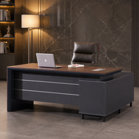 Grand bureau de direction en L en bois avec armoire latérale, options de taille personnalisée et accessoires inclus