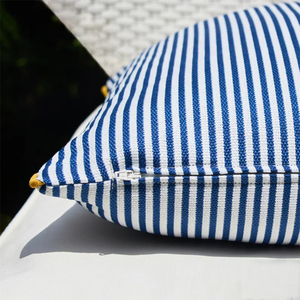 Funda de <span class=keywords><strong>Almohada</strong></span> de Algodón con Estampado de Rayas, Blanca y <span class=keywords><strong>Azul</strong></span> Claro, Fundas de Cojín Clásicas Azules con Ribete - Product Image 2