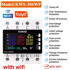 Compteur de puissance WiFi 85-290V KWS-306WF Testeur d'énergie numérique Protection contre les surtensions et les surintensités Relais de commutation Écran couleur Rail de guidage 3P Table - Product Image 4