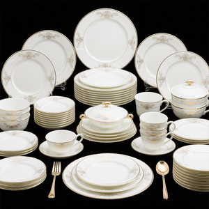 Services de table en céramique de luxe, originaux de l'usine du Shandong, <span class=keywords><strong>vaisselle</strong></span> <span class=keywords><strong>blanche</strong></span> et dorée, ensemble mignon pour 24 personnes - Product Image 4