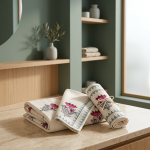 Juego de Toallas de Baño Clásicas con Estampado Artesanal, 1 Toalla de Baño y 2 Toallas de Mano de Algodón para el Hogar, Hotel y Baño - Product Image 2
