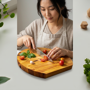 Planche à découper ronde en bois avec surface antidérapante pour la cuisine - Product Image 1