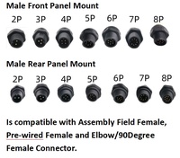 Connecteur étanche IP68 M12 Fils-Fils/Panneau/Extension Angulaire en Y/T/F, Faisceau de Raccordement 2 à 8 Broches pour Éclairage LED OEM ODM