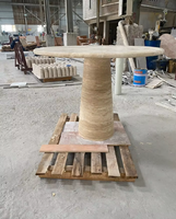 Table console en pierre naturelle travertin, design rond unique, style moderne traditionnel, taille personnalisable pour la salle à manger d'hôtel