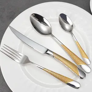 Wholesale Custom Wedding Bestek Stainless Steel Silver Forks And Knives Fancy Steak Cutlery Restaurant Hotel Flatware Sets