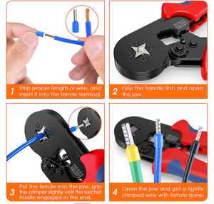 23-7 AWG Kit d'outils de sertissage de virole Jeu de pinces à sertir tubulaires à cliquet pour bornes d'extrémité de fil Câbles Manchons d'extrémité - Product Image 5