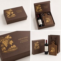 Caja de Regalo Personalizada para Vino y Queso, Caja Rígida de Madera Cálida con Papel Dorado para Botella de Vino y Tabla de Quesos