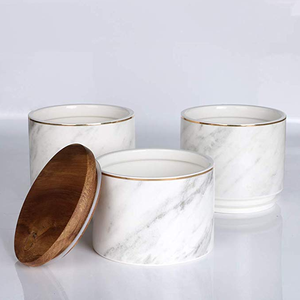 Bocaux de rangement pour aliments en marbre au design moderne, 3 pièces, pour café, thé, <span class=keywords><strong>sucre</strong></span>, avec couvercle hermétique en bambou - Product Image 3