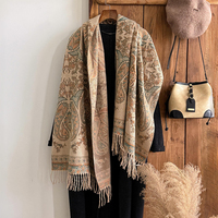 2025 nouvelles femmes ethnique Jacquard Polyester voyage écharpe épaissie Extra-longue Cape châle glands Durable multifonction pour l'hiver