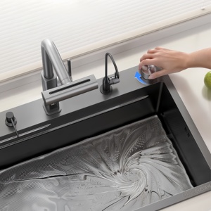 อ่างล้างจานครัวแบบหนาพิเศษ อ่างเดี่ยวขนาดใหญ่ พร้อมอ่างในตัว สเตนเลส 304 ฝักบัวแบบเรนชาวเวอร์ พร้อมหน้าจอดิจิตอล - Product Image 5