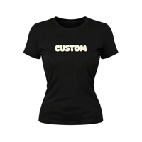 T-shirt personnalisé pour femme, col rond, manches courtes, coupe ajustée, couleur unie, avec impression sur mesure, vente en gros