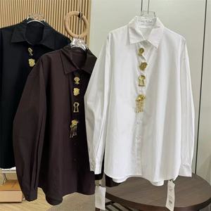 Camicette di Cotone con Paillettes Rimovibili di Design di Lusso, Tendenza Primavera 2026, Manica Lunga, Top Bianco e Nero per Donna - Product Image 2