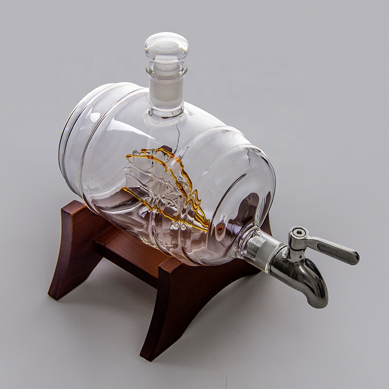 glass bottles whiskey with dispenser