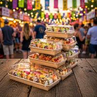 Emballage rigide écologique en papier kraft, conteneur avec couvercle transparent en PET, jetable, pour sushis à emporter, traiteur, best-seller, OEM