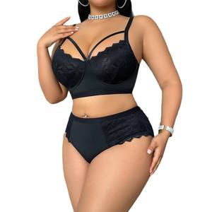 Sexy Übergrößen-Dessous Spitzen-Patchwork BH und Shorts Zweiteiliges Set Übergrößen-Lingerie - Product Image 6