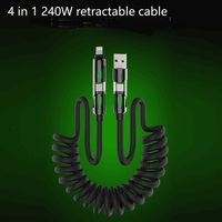 Kabel pengisi daya kepang Usb Tipe c, kabel pengisi daya 1m 2m dapat ditarik 4 in 1 Pd 65w 27w dengan indikator LED