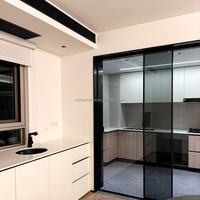 Portes coulissantes à simple rail et cadre fin en aluminium premium, double vitrage en verre trempé, pour cloison intérieure de dressing ou vestiaire