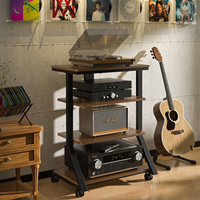 HiFi Audio Rack AV Media Stand avec roues MDF et cadre en métal pour amplificateur haut-parleur platine de stockage
