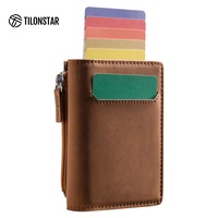 Dompet Lipat Aluminium TILONSTAR TVC902 Dengan Kantong Koin Resleting, Perlindungan RFID, Tempat Kartu ID Kulit Mewah