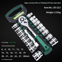 Kit d'outils de réparation mécanique automobile 12 pièces, embouts 1/4 ", 3/8 ", 1/2 ", coffret vert, jeu de douilles 20 pièces
