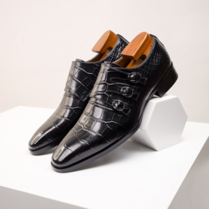 Mocassins à bout pointu grande taille pour hommes 2026 – Nouvelles chaussures d'été respirantes en cuir pour affaires et occasions formelles avec sangles de moine gaufrées - Product Image 3