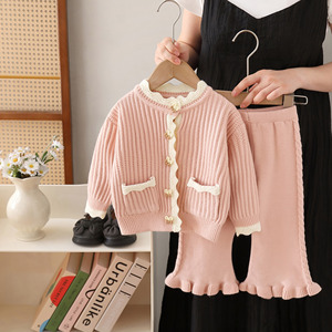 Última Chegada Outono Inverno Bebê Ternos De Malha Cardigan Camisola e Calças 2pcs Doce Meninas Conjuntos De Roupas - Product Image 1