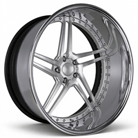 Jantes forgées 3 pièces, 5 branches, centre poli, chrome, lèvre profonde, 18-24 pouces, en alliage 6061-T6 pour voitures américaines, PCD ET personnalisé