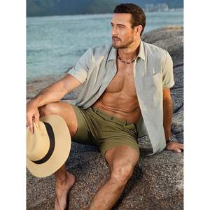 2025 hommes décontracté coton lin Shorts de plage 8 \ "bouton taille été Shorts poches taille élastique confortable tissé tissé 2XL" - Product Image 1