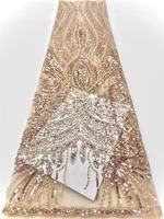 Tissu de dentelle perlée de luxe, tissu de dentelle perlée blanche avec des cristaux et des paillettes, dentelle de mariage exclusive perlée