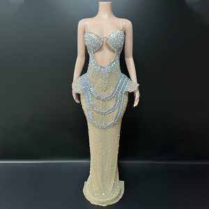 Novance Y5208, Vestido de Cóctel de Malla sin Tirantes, Sexy, para Mujer, Largo hasta el Suelo, Brillante, Elegante, para Graduación - Product Image 1