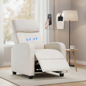 Luxury Wingback Leather Recliner Sofa Mid Century Adjustable <strong>Reclining</strong> <strong>Chair</strong> With <strong>Footstool</strong> - Product Image 1