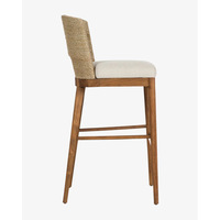 Tabouret de bar de cuisine en bois de teck avec design en jonc de mer naturel et matériaux mélangés, chaise haute, mobilier