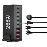 Cargador de Escritorio GaN de 268W con 3 Puertos USB C, Estación de Carga Rápida de 8 Puertos, 100W PD, 5 Puertos USB-C, 3 Puertos USB-A, Adaptador de Corriente para Laptop y Escritorio