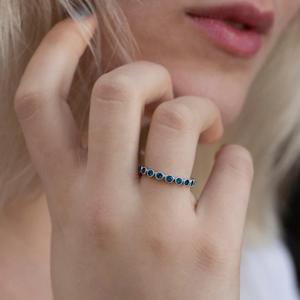 Anillos de Eternidad Q728, Plata 925, Cristal Azul con Engaste Pavé, Clásicos, Unisex, para Uso Diario, Joyería Fina - Product Image 5