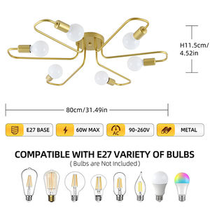 การตกแต่งที่ทันสมัยโคมไฟระย้าเหล็ก E26ทองกลางสำหรับห้องรับประทานอาหาร/ห้องนั่งเล่นโคมไฟแขวนเหล็กกลม - Product Image 6
