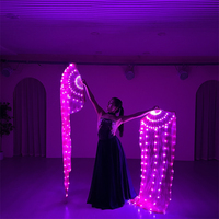 ELLE DANSES 180cm fait à la main Fuchsia 100% vraie soie LED ventilateur de danse pour Oriental arabe égyptien danse du ventre Performance Costume porter
